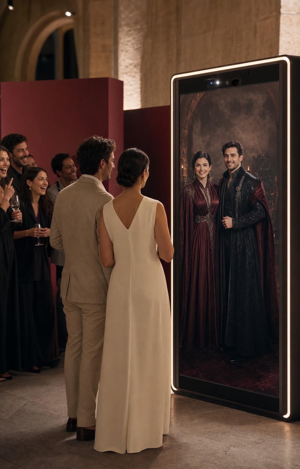 Event guests see themselves transformed into themed virtual costumes through a DreamMirror experience