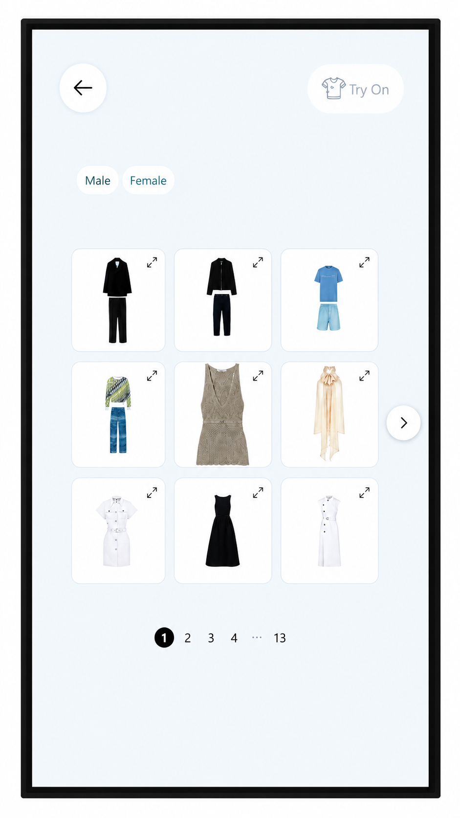 A customer selects a garment from the curated DreamMirror collection
